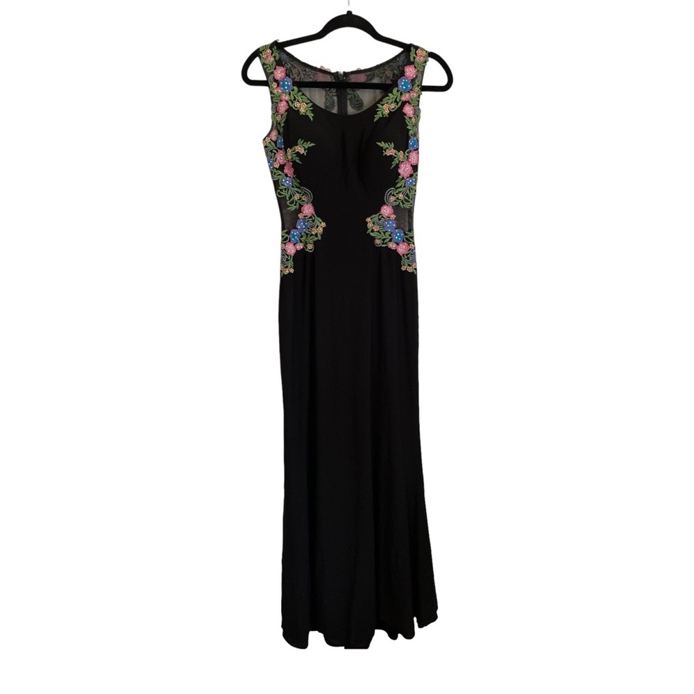Nox Anabele Prom Dress Small Black With Floral Appliqué Farmal Dress Lined
